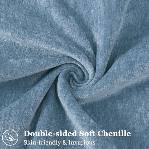 decorUhome Chenille Blue Grey Velvet Throw Pillow Covers 24x24 Set of 2 - Image 2