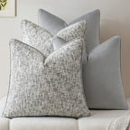a moment Grey 4 Pack Throw Pillow Covers - Chenille & Velvet Set with Piping, Farmhouse Textured Design Pillow Cases for Couch Sofa Bed Livingroom (18x18 Inch, No Insert) by amoment