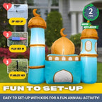 6FT Ramadan Inflatable Teal and Bronze Mosque - Islamic Ramadan Decor for Outdoor Front/Back Lawns, Built-in LED Lights and Fan to Blow Up with Air, Iftar/Eid Gift - Image 3