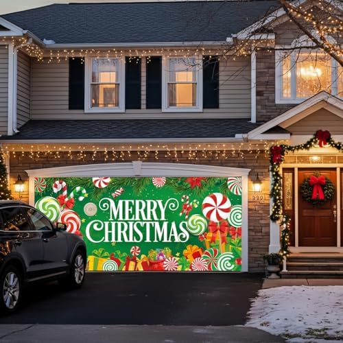 Garage Door Christmas Cover 7x16FT: Garage Merry Christmas Decorations with Bar Magnets & Ropes, Holiday Garage Door Banner Decorative Xmas for Indoor Outdoor [Include Installation Instructions] - Image 2