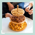 Relaxdays Bamboo Etagere: 37 cm x 30 cm Fruit Etagere Wooden with 3 Round Plates for Cookies, Sweets, Baked Goods, Party-Snacks, Nuts and More, Fruit Plate Serving Dish Tray Platter, Natural - Image 2