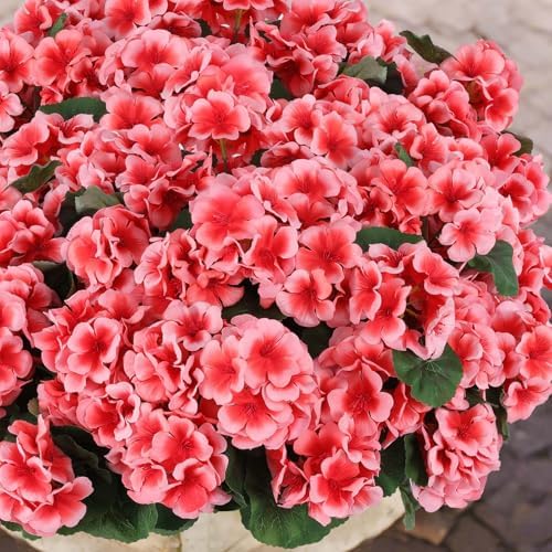 Hananona 12 Pcs Artificial Geranium Flowers for Outdoors Geranium Silk Flowers Outdoor UV Resistant Garden Plants Faux Flowers for Home Kitchen Table Centerpieces Decor (12, Peach) - Image 7