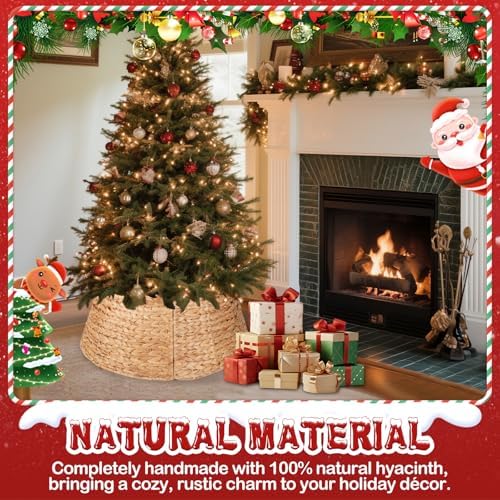 Christmas Tree Collar 28 inch with Cord Cut Out Artificial Christmas Tree Skirt Woven Water Hyacinth Large Tree Ring Base Collar Home Décor, Natural - Image 6