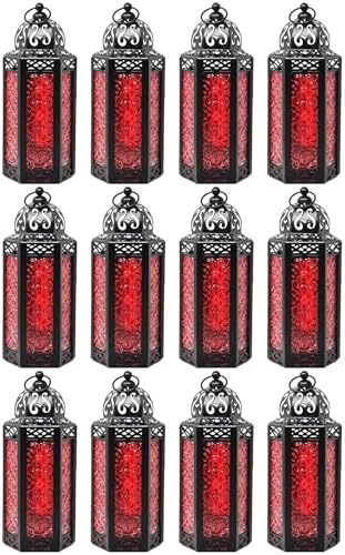 Vela Lanterns Decorative Indoor Moroccan Candle Holder, Red, M, 12-Pack by VelaCandleLanterns