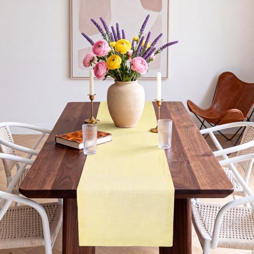 100% Pure Linen Table Runner 108 Inches Long, Coffee Table Runner,Farmhouse Style, 14×108 Inches, Perfect for Spring, Summer, Dining Table, Holiday Decor and Dresser -Chambray Yellow by BETRIC