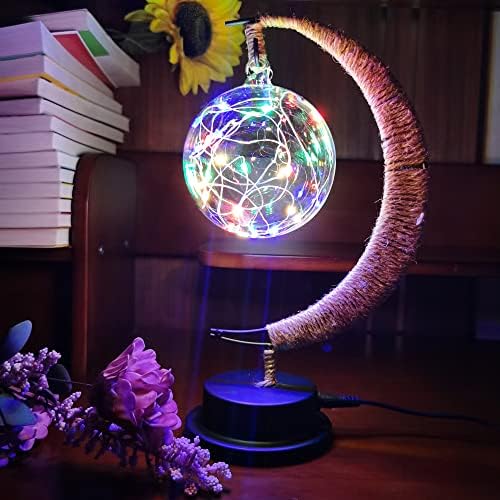 LED Decorative Enchanted Lunar Lamp with USB Power,Table Lamp Lunar Crescent Ramadan Lamps Bedside Night Lights Gifts Suitable for Christmas Birthday 5.5 * 5.1 * 11inch（Round Ball Color） - Image 4
