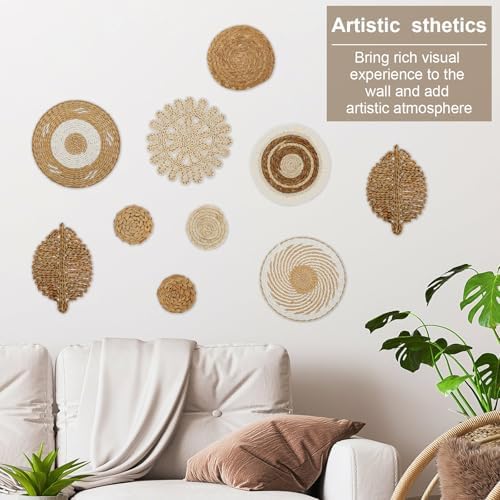 PoDhey 10 Pcs Boho Wall Basket Decor, Rattan Wicker Boho Wall Decor, Hanging Woven Basket Wall Decor, Round Handmade Wall Art for Living Room Bedroom Display Table Settings Home Christmas Decoration - Image 6