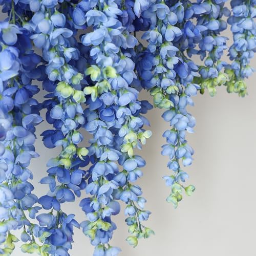 mizii 6Pcs Royal Blue Wisteria Hanging Flowers 48" Silk Wisteria Artificial Flowers Garland Vines Fake Hanging Flowers Decoration for Wedding Flower Wall Backdrop Centerpieces Room Decor (Royal Blue) - Image 4