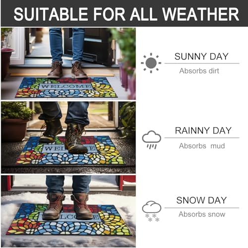 CHICHIC Colorful Welcome Mat, 18x 30 Inch Front Doormat for Home Entrance Outdoors Mat for Outside Entry Way Doormat, Heavy Duty Non Slip Rubber Back Low Profile - Image 6