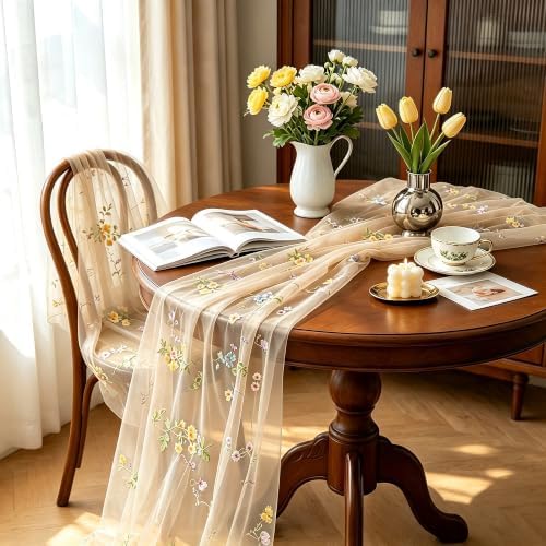 3 Pcs Floral Table Runner 10ft Embroidery Soft Flower Tulle - Image 2
