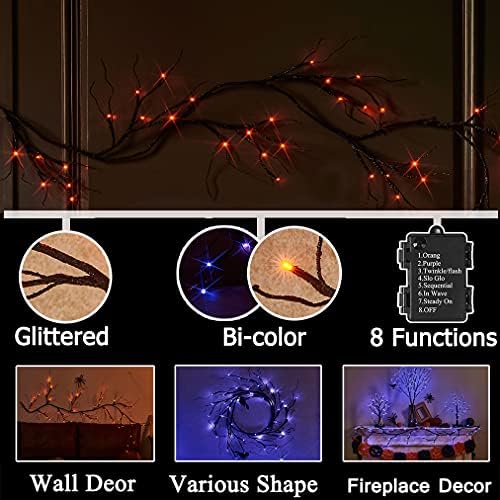 Hairui Lighted Halloween Garland with 48L Orange and Purple Bi-Color LED Lights 8 Functions, Black Glittered Garland Lights Battery Operated 6FT for Indoor Outdoor Halloween Party Decoration - Image 2