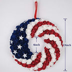 idyllic July 4th Patriotic Americana Wreath Boxwood Handcrafted Memorial Day Wreath Festival Garland Decoration Front Door Wall Home Decor (Blue) - Image 2