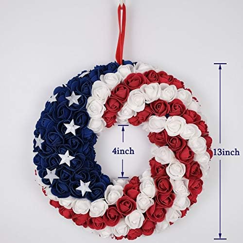 idyllic July 4th Patriotic Americana Wreath Boxwood Handcrafted Memorial Day Wreath Festival Garland Decoration Front Door Wall Home Decor (Blue) - Image 2