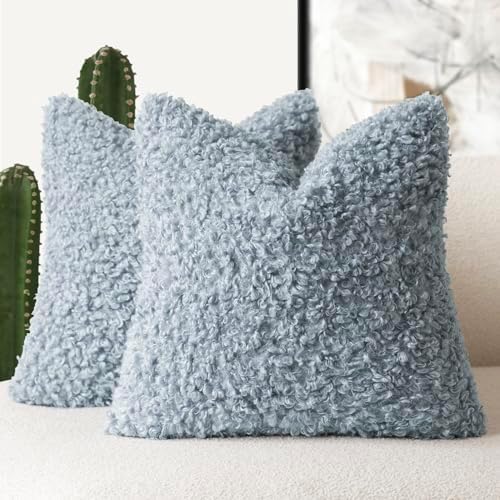 Foindtower Decorative Fuzzy Faux Fur Throw Pillow Covers 22x22 Misty Blue by Foindtower