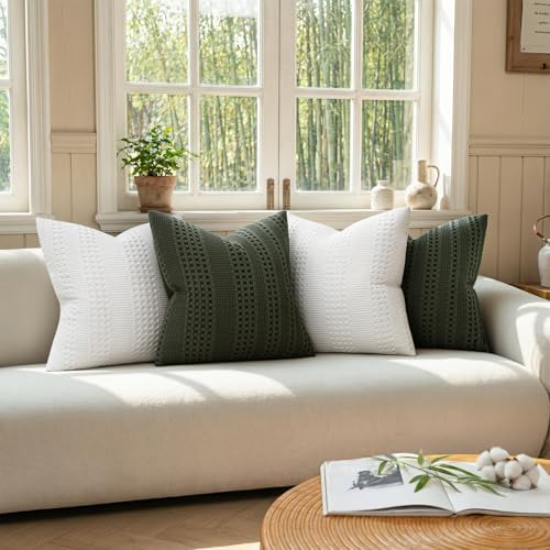 a moment 2 Pack Bamboo Fiber Pillow Covers - Waffle Weave, Ultra Soft & Breathable, Euro Shams Cotton Throw Pillow for Couch, Sofa, Bedroom Living Room 26x26 Inch White - Image 6