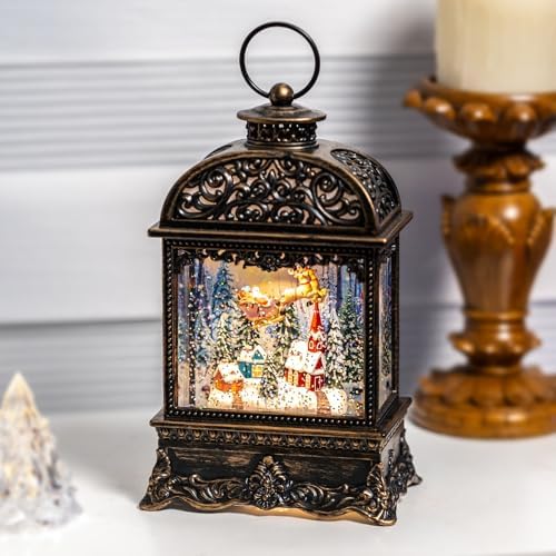 Christmas Village Snow Globe Lighted Flying Santa Scene, Musical Snow Water Lantern Swirling Glittering Home Decoration and Gift, Battery Operated or USB Powered - Image 6
