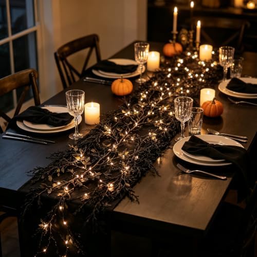 Spooky Chic: Halloween Fireplace Decor Set, 1m/1.5m/1.7m/2.7m Black Halloween Garland with Lights, Home Indoor Seasonal Party Decorations (2.7m) - Image 5