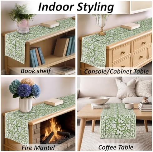 Ridhi Sage Green Hand Block Print Cotton Table Runner Garden Farmhouse Buffet Tabletop Cover for Home Kitchen Dining Décor Parties Family Dinners Wedding Thanksgiving Christmas (16X70 Inches) - Image 6