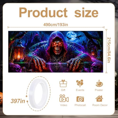 7x16ft Halloween Garage Door Banner Decorations, Scary Grim Reaper Skull - Image 2
