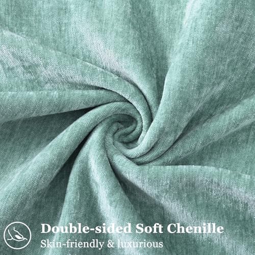 decorUhome Chenille Aqua Haze Velvet Throw Pillow Covers 22x22 Set of 2 - Image 2