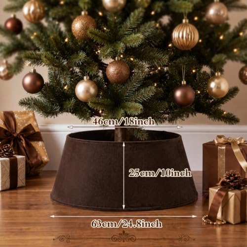 Skylety Chocolate Brown Velvet Christmas Tree Collar 24‘’ Tree Base Cover - Image 2
