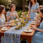 Blue Floral Table Runner 10ft Embroidery Tulle Spring Wildflower Table Runner Seasonal Summer Butterfly Kitchen Dining Gauze Decoration for Wedding Baby Bridal Shower Birthday Party (3 Pcs) - Image 6