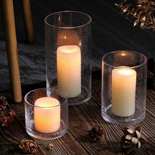 Large Hurricane Candle Holder Set of 3 Clear Candle Holders for Pillar Candles, Seeded Bubbles Glass Candle Holder for Table Centerpiece, Glass Cylinder Vases for Home, Patio and Wedding 10" 7" 4" H - Image 5