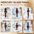 Mercury Glass Christmas Ornaments, Vintage Finial Decorations, Brown, 6-Pc - Image 4