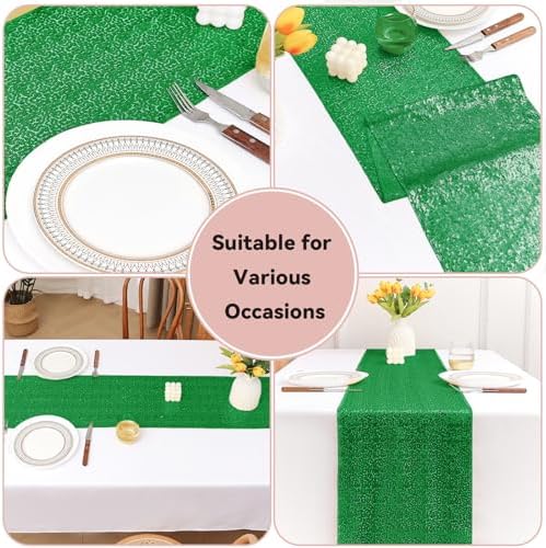 Sugargirl 10 Packs 12 x 72 inches Sequin Table Runner, Glitter Grass Green Table Runner for Birthday Party Supplies Wedding Holiday Celebration Event Decorations - Image 5