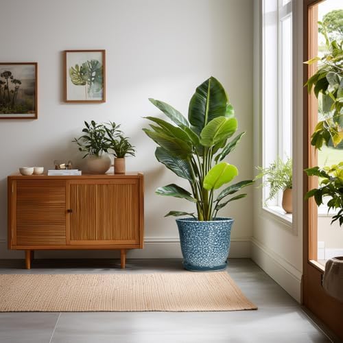 10 Inch Plant Pot, Ceramic Planter for Indoor Plants, Blue - Image 3