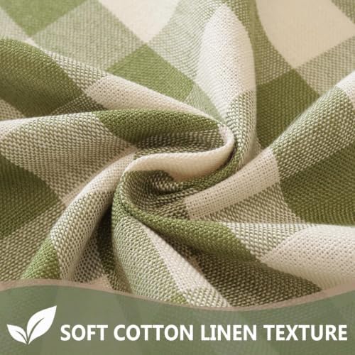 Green Gingham Round Tablecloth, Cotton Linen Texture, 60 Inch - Image 4