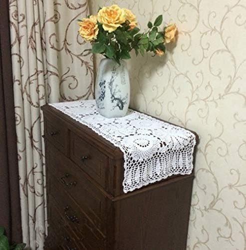 USTIDE Rustic Floral Table Runner Handmade Crochet Table Doily White 15"X47" - Image 2