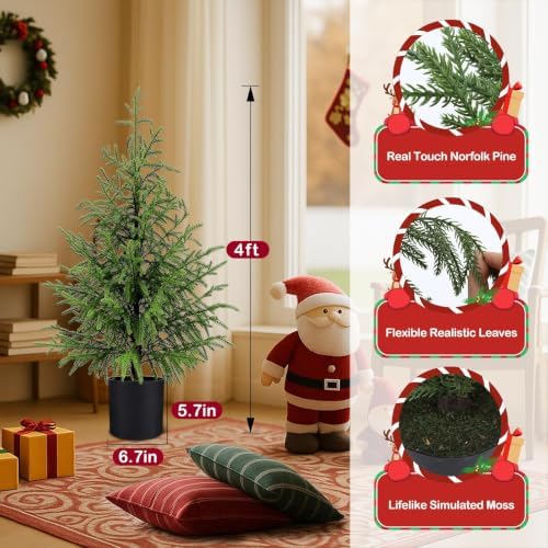 4FT Norfolk Pine Christmas Trees with 80LED Lights, 2-Pack - Image 4