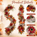 6 ft Fall Garland for Mantle Pumpkin Maple Leaf Garland - Image 2