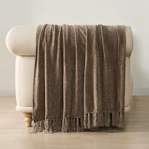 EverGrace Chenille Knit Throw Blanket for Couch, 50"x60", Mocha Brown - Image 5