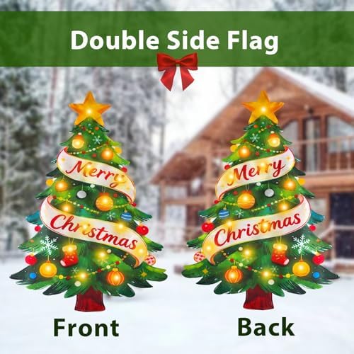 Lighted Christmas Garden Flag for Outside, Xmas Tree (Shape Christmas Tree, 28x40 Inch) - Image 4