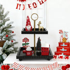 Modern 2 Tier Black Rectangular Decorative Tray with Gold Handle - Image 7