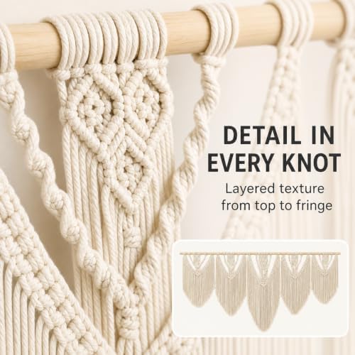 oiikain Extra Large Macrame Wall Hanging, 5-Piece Boho Decor, 73 x 32 Inch - Image 7