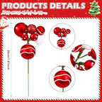 Daifunli 8 Pcs Red and White Christmas Tree Picks 7.87 Inch Christmas Balls Ornaments Xmas Hanging Decorations for Xmas Tree Topper DIY Wreath Holiday Floral Vase Fillers Crafts Home Decor - Image 2