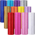 Timgle 12 Rolls Easter Deco Mesh Ribbon for Wreath Making 6 Inch x 30 Feet Each Roll Poly Metallic Foil Deco Mesh Ribbons for DIY Crafts Easter Christmas Spring Summer Party Decor(Modern Color) - Image 4