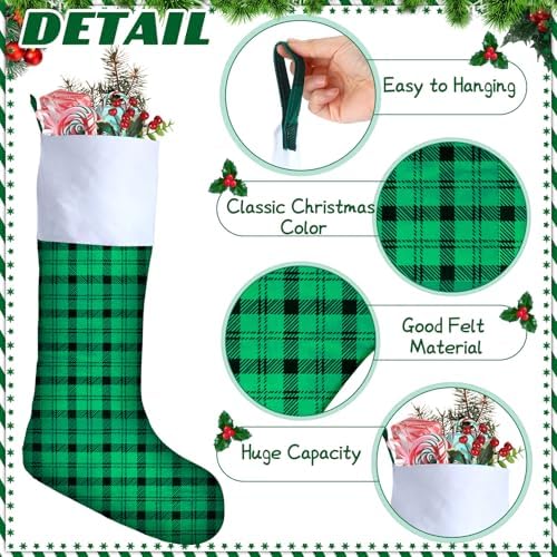 Maitys 5 Pcs Jumbo Christmas Stockings 43 Inch,Plaid Style,Multi Color - Image 3