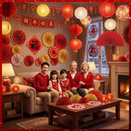 45 Pcs Chinese Lunar New Year Decorations, 2026 Year of the Horse Red Paper Fans Lanterns Lunar Horse Banner Fu Character Window Stickers Luck Hanging Ornaments Vietnamese Tet Party Supplies - Image 4