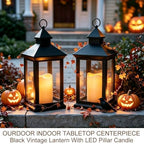 2-Pack 14" Decorative Candle Lantern Black Outdoor Lanterns with Timer Candles - IP44 Waterproof Vintage Lanterns Battery Powered LED Decorative for Wedding - Warm White Hanging Wall - Image 3