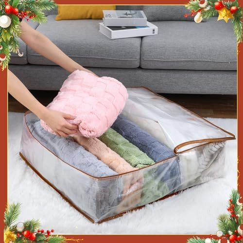 8 Pcs Clear Wreath Storage Bags 26 Inch Garland Container Door Garland Holiday Wreath Storage Holder with Handle and Zipper Heavy Duty Plastic Packing Totes(Camel) - Image 4