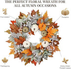 Artificial Fall Wreath 22 Inch Fall Wreaths for Front Door with White Pumpkins Oeange Maple Leaves Lamb's Ear and Berries Autumn Wreath Thanksgiving Harvest Wreath for Festival Wall Porch - Image 2