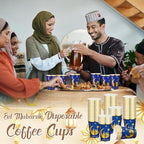 Domensi 100 Pack Eid Mubarak Paper Cups Gold Foil Disposable, Blue - Image 6