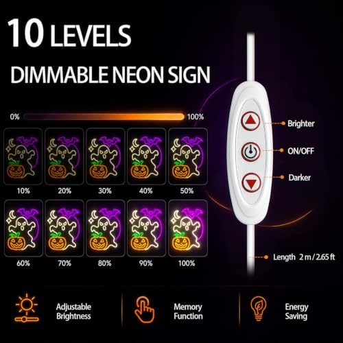 Ghost Halloween Neon Sign, Dimmable Pumpkin & Bat Neon Signs for Wall Decor - Image 3
