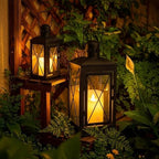 TRIROCKS Set of 2 Decorative Candle Lantern 12'' & 8'' High Metal Candle Holder Hanging Lantern Perfect for Home Decor Patio Living Room Parties Events Tabletop Indoors Outdoors (Black) - Image 3