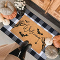 Halloween Welcome Door Mat Combo Set, Skeletal Hand Coco Coir Doormat -28" x 43" Black and White Plaid Rug, Autumn Front Porch Entryway Decor Floor Mat by Fallovea