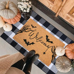 Halloween Welcome Door Mat Combo Set, Skeletal Hand Coco Coir Doormat -28" x 43" Black and White Plaid Rug, Autumn Front Porch Entryway Decor Floor Mat by Fallovea